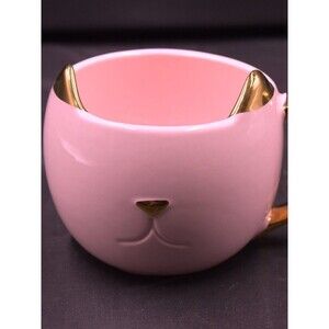 Cat Lovers Kitty Cat Mug Pinky Up Chloe Pink With Gold Ears Handle 12oz